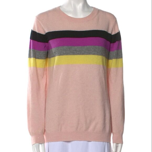 NWT Brodie Cashmere Hill Pink Rainbow Stripe Long Sleeve Pullover Crew Sweater M - Picture 1 of 10
